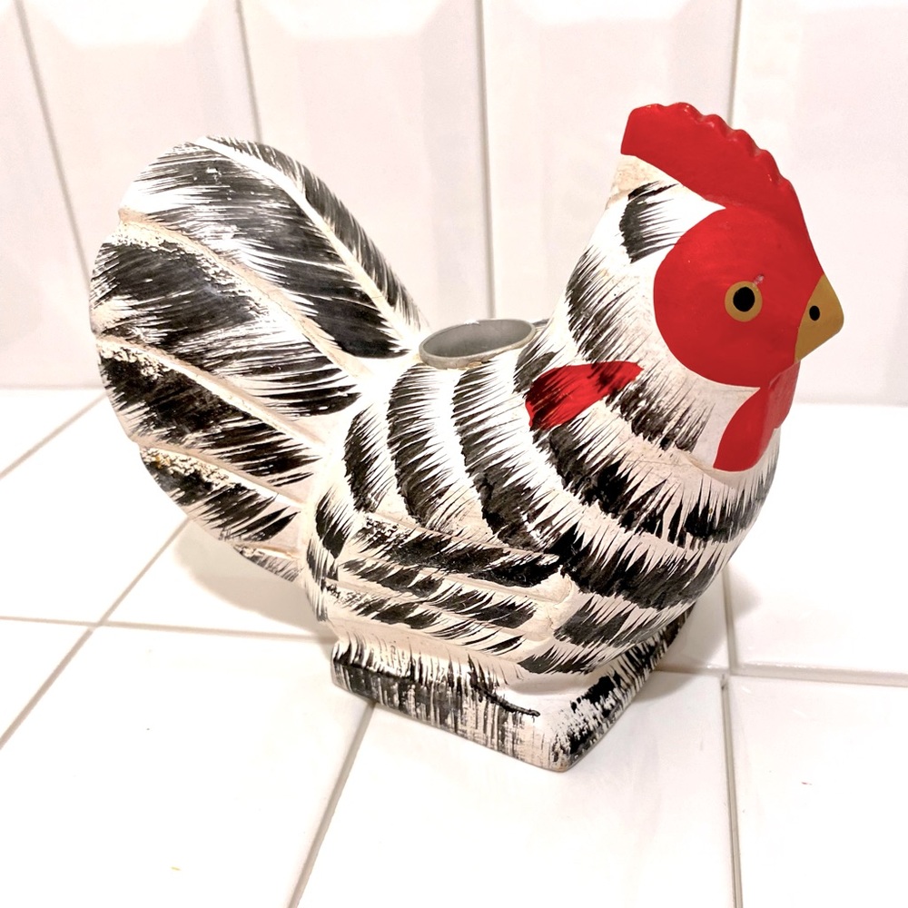 Vintage Rustic Wooden Rooster Candle Holder